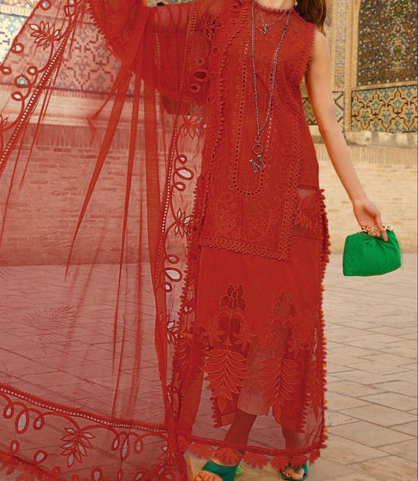 Maria B Lawn Suit-Lawn-Red-Net-Aarasta
