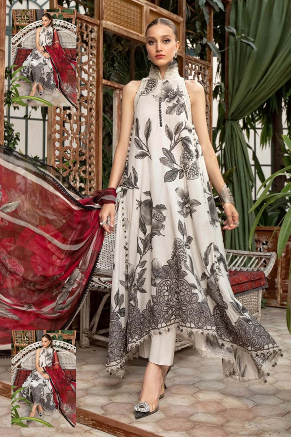 Maria B Lawn Suit-Lawn-White-Chiffon-Aarasta