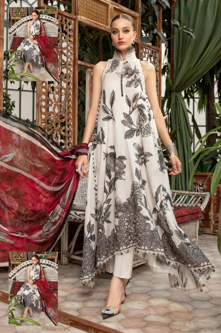 Maria B Lawn Suit-Lawn-White-Chiffon-Aarasta