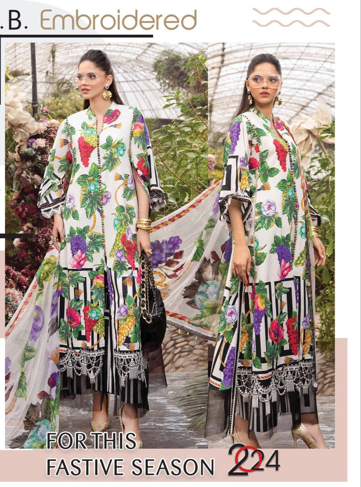 Maria B Lawn Suit-Lawn-White-Chiffon-Aarasta