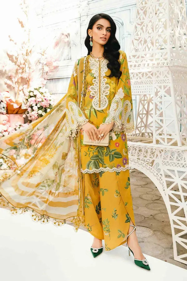 Maria B Lawn Suit-Lawn-Yellow-Chiffon-Aarasta