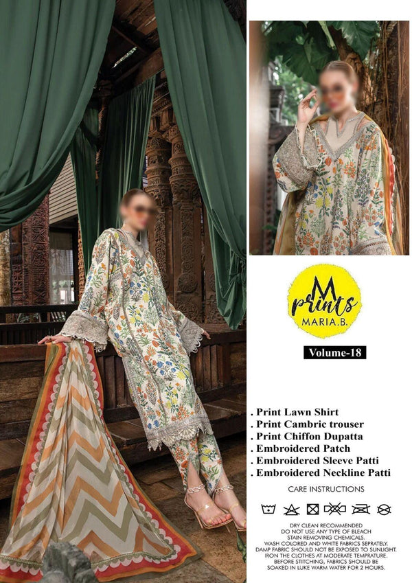 M Print Lawn Suit-Lawn-Yellow-Chiffon-Aarasta