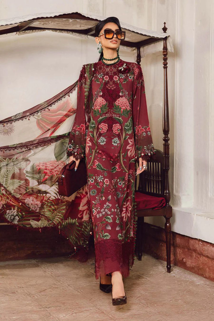 Maria B Lawn Suit-Maroon-Lawn-Silk-Aarasta