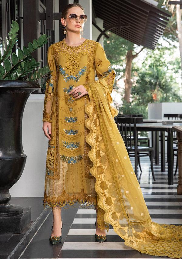 Maria B Lawn Suit-Mustard-Lawn-Net-Aarasta
