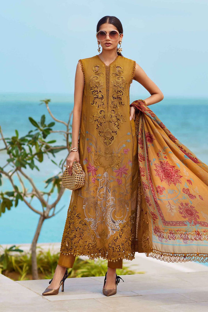Maria B Lawn Suit-Mustard-Lawn-Silk-Aarasta