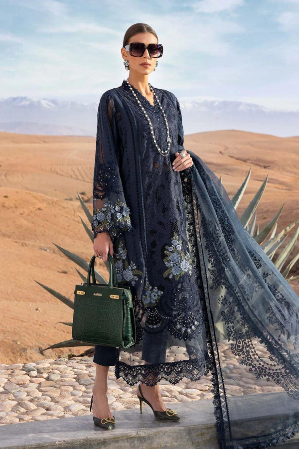 Maria B Lawn Suit-Navy-Lawn-Organza-Aarasta