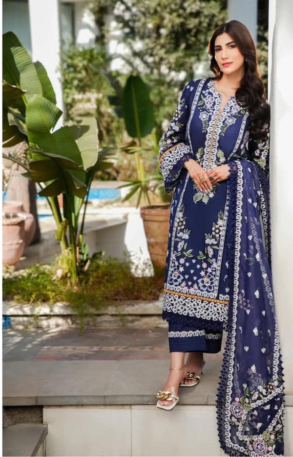 Maria B Lawn Suit-Navy-Lawn-Net-Aarasta