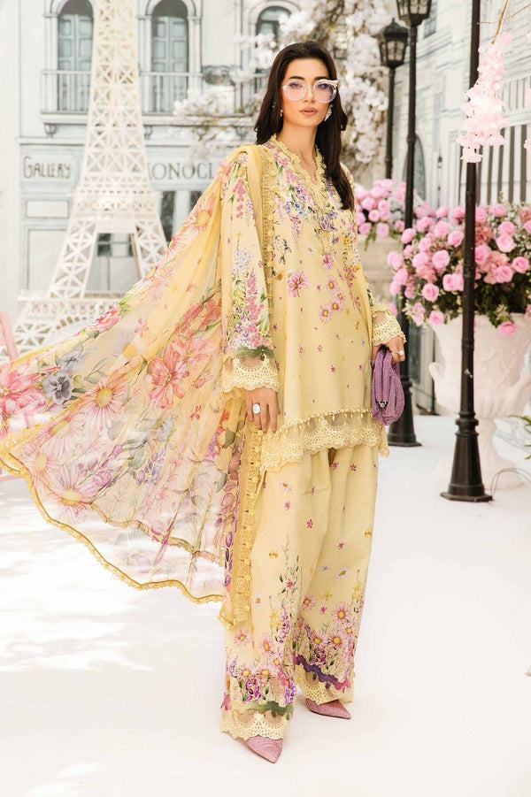 Maria B Lawn Suit-Peach-Lawn-Chiffon-Aarasta