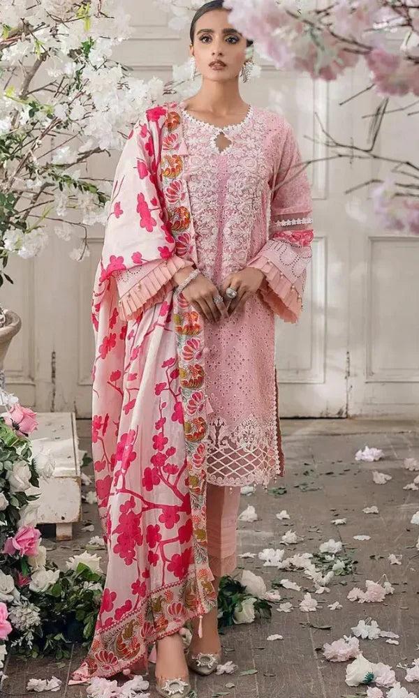 Maria B Lawn Suit-Pink-Lawn-Silk-Aarasta