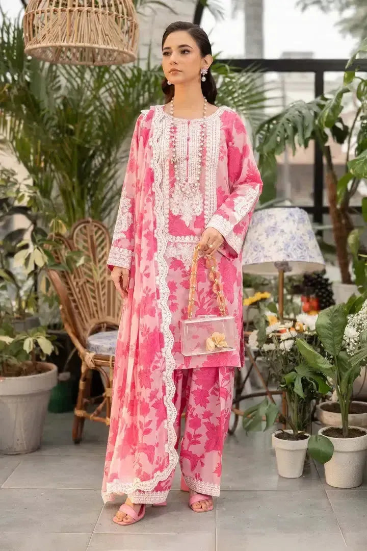 Maria B Lawn Suit-Pink-Lawn-Chiffon-Aarasta