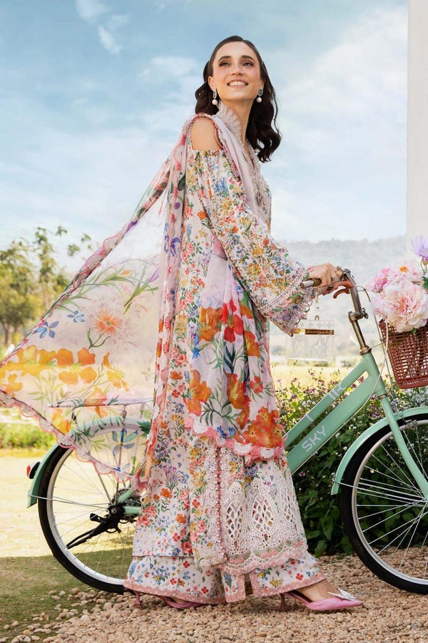Maria B Lawn Suit-Pink-Lawn-Chiffon-Aarasta