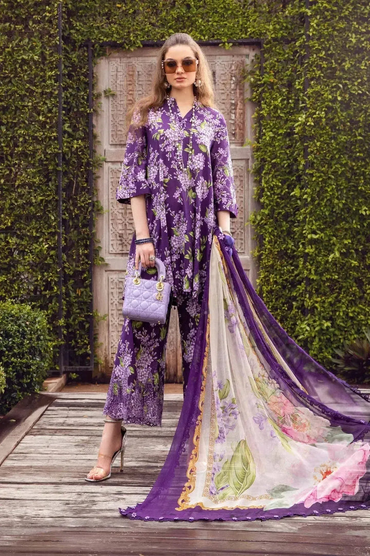 Maria B Lawn Suit-Purple-Lawn-Chiffon-Aarasta