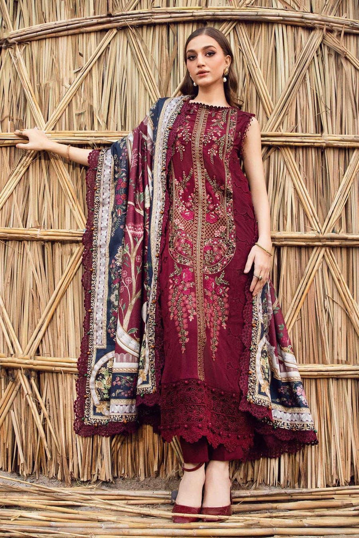 Maria B Lawn Suit-Red-Lawn-Silk-Aarasta