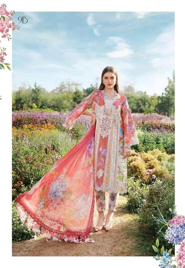 Maria B Lawn Suit-Red-Lawn-Chiffon-Aarasta