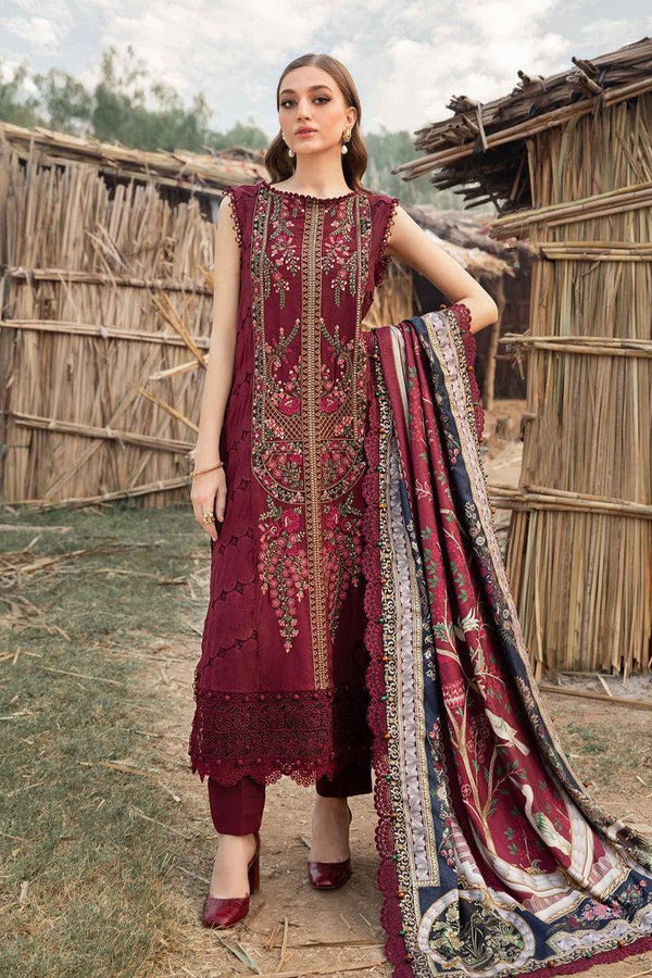 Maria B Lawn Suit-Red-Lawn-Chiffon-Aarasta