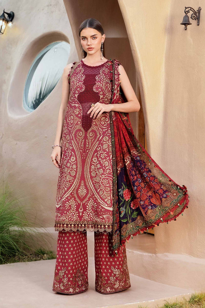 Maria B Lawn Suit-Red-Lawn-Chiffon-Aarasta