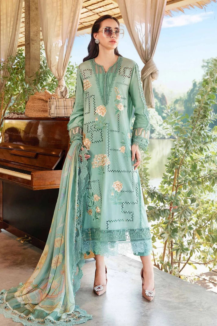 Maria B Lawn Suit-Sea Green-Lawn-Silk-Aarasta