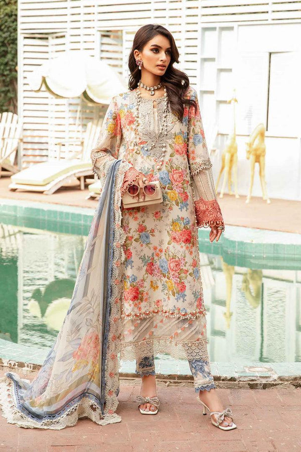 Maria B Lawn Suit-Sky Blue-Lawn-Chiffon-Aarasta