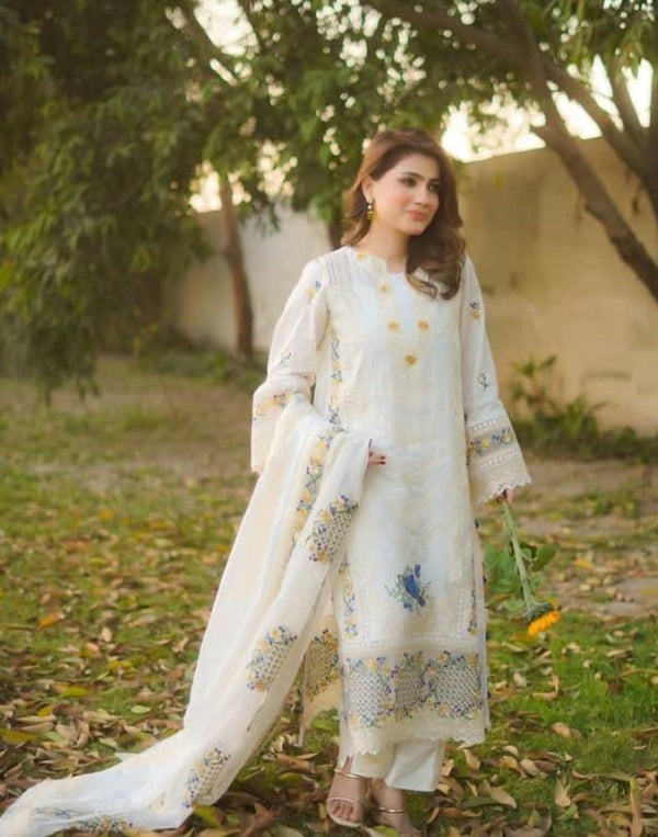 Maria B Lawn Suit-White-Lawn-Organza-Aarasta