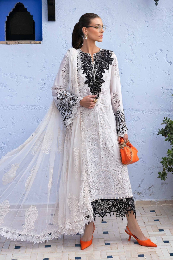 Maria B Lawn Suit-White-Lawn-Chiffon-Aarasta