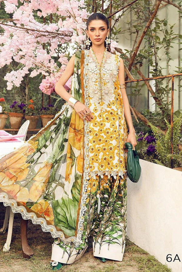 Maria B Lawn Suit-Yellow-Lawn-Chiffon-Aarasta