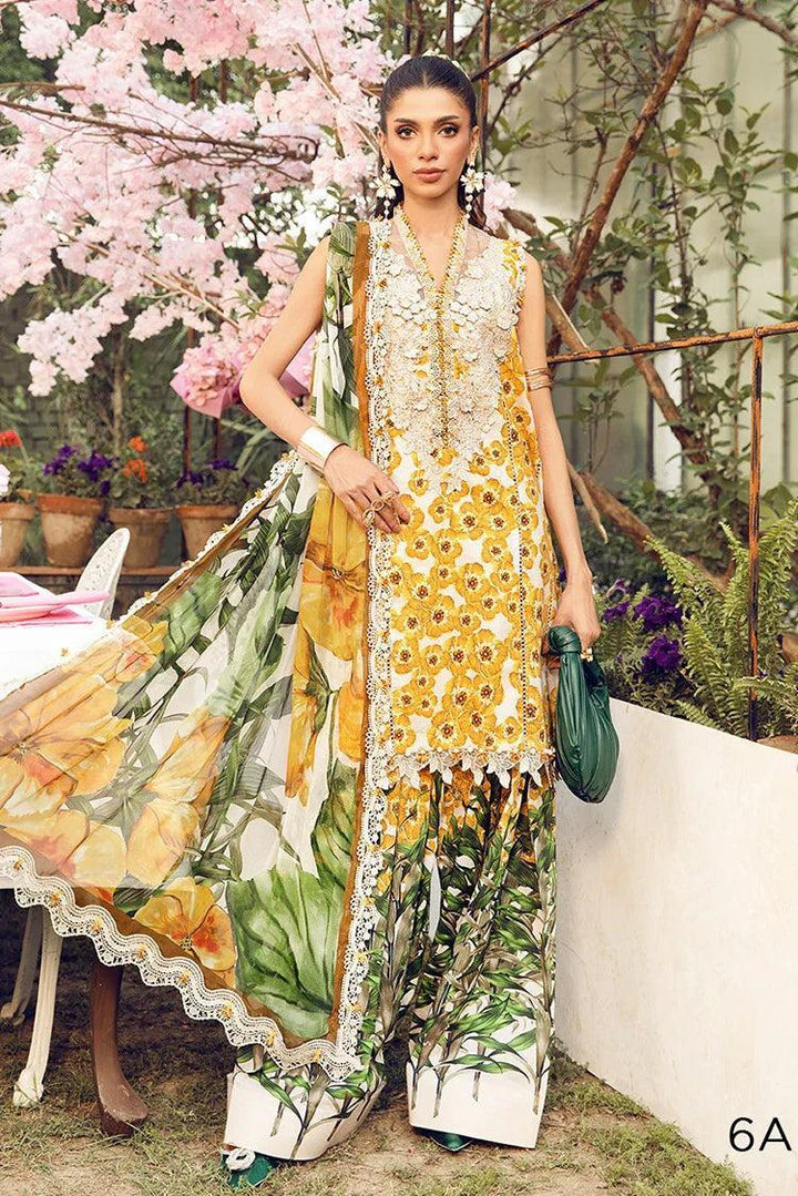 Maria B Lawn Suit-Yellow-Lawn-Chiffon-Aarasta