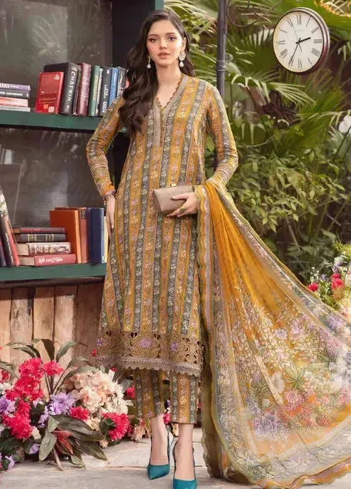 Maria B Lawn Suit-Yellow-Lawn-Chiffon-Aarasta