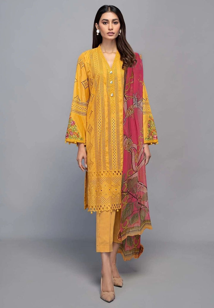 Maria B Lawn Suit-Yellow-Lawn-Silk-Aarasta