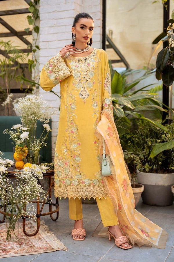 Maria B Lawn Suit-Yellow-Lawn-Net-Aarasta