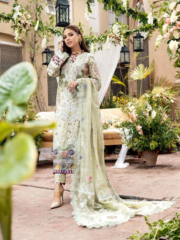 Maryams Lawn Suit-Lawn-Green-Net-Aarasta