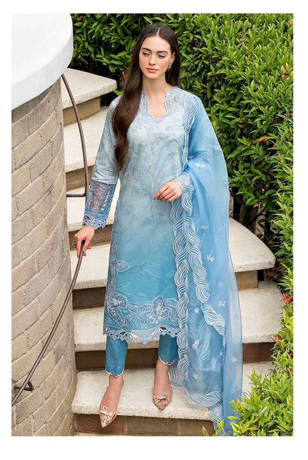 Mushq Lawn Suit-Lawn-Sky Blue-Organza-Aarasta