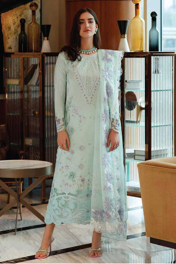 Mushq Lawn Suit-Lawn-Sky Blue-Organza-Aarasta