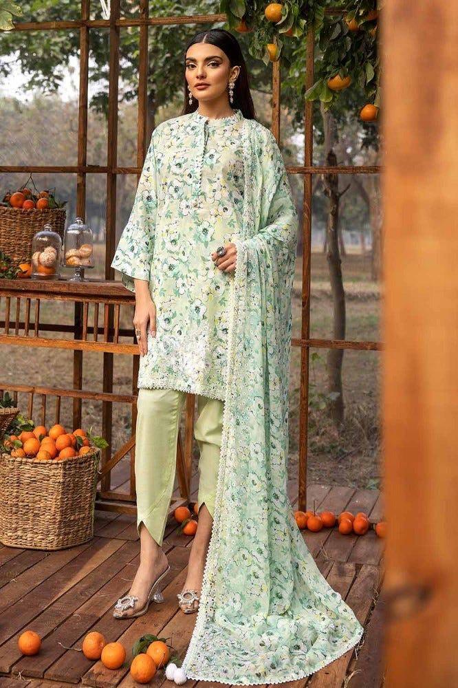 Gul Ahmed Lawn Suit-Green-Lawn-Chiffon-Aarasta