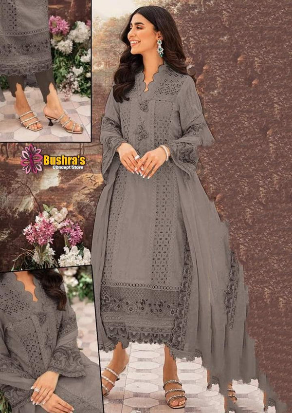 Embroidered Lawn Suit-Grey-Lawn-Organza-Aarasta