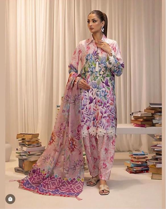 Salitex Lawn Suit-Peach-Lawn-Silk-Aarasta