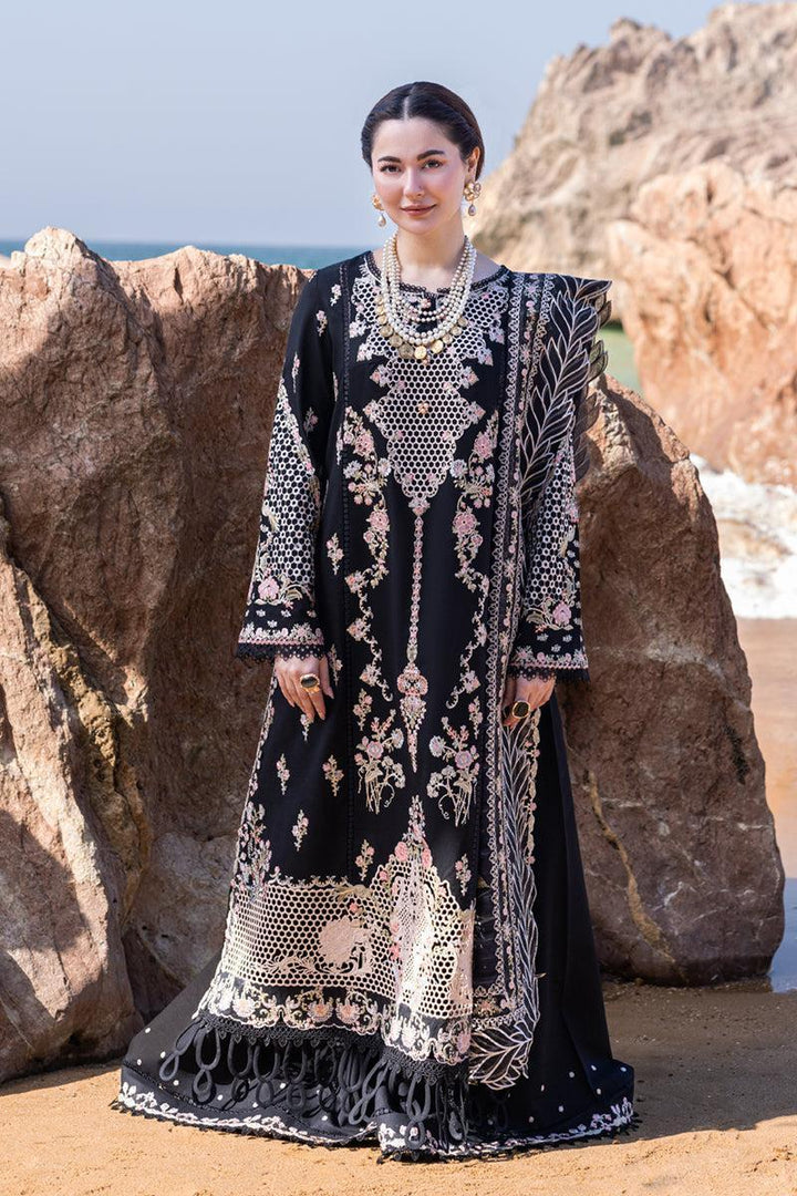 Qalamkar Lawn Suit-Black-Lawn-Organza-Aarasta