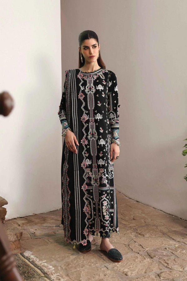 Qalamkar Lawn Suit-Black-Lawn-Organza-Aarasta