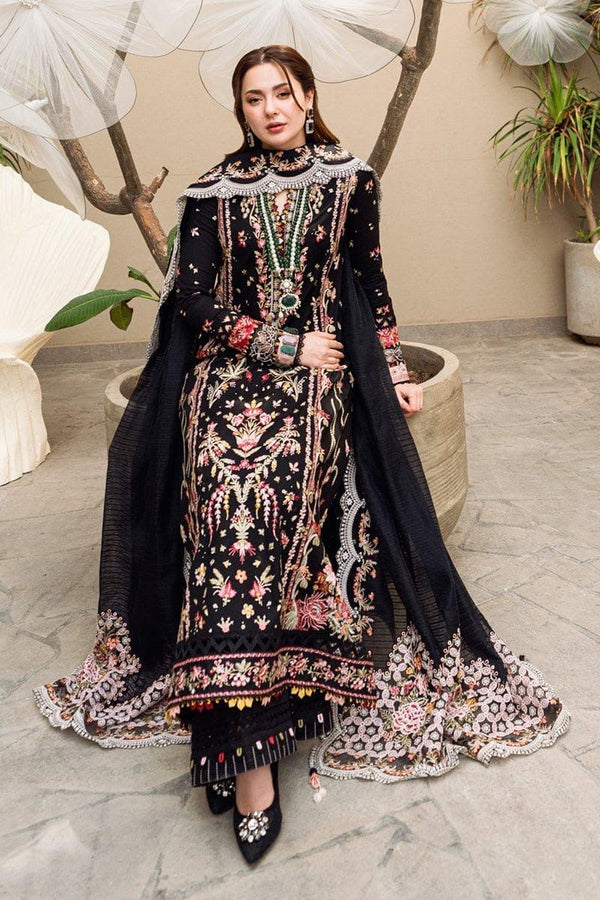 Qalamkar Lawn Suit-Black-Lawn-Organza-Aarasta