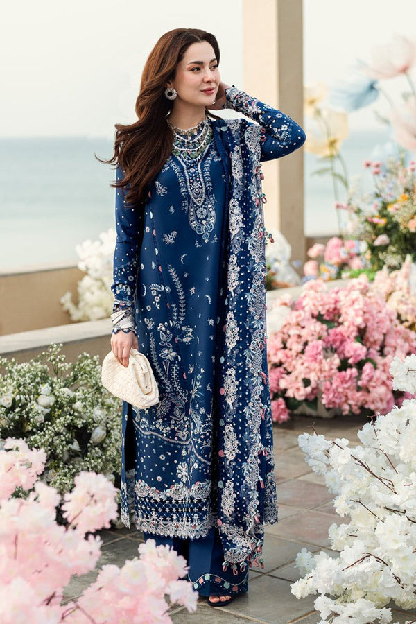 Qalamkar Lawn Suit-Blue-Lawn-Organza-Aarasta