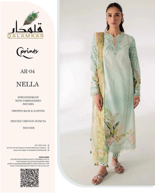 Qalamkar Lawn Suit-Green-Lawn-Chiffon-Aarasta