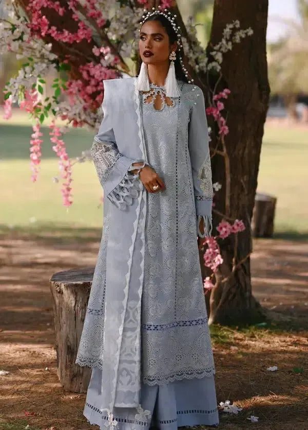 Qalamkar Lawn Suit-Grey-Lawn-Organza-Aarasta