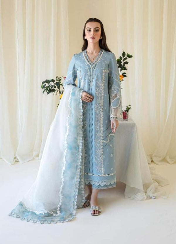 Qalamkar Lawn Suit-Lawn-Ferozi-Organza-Aarasta