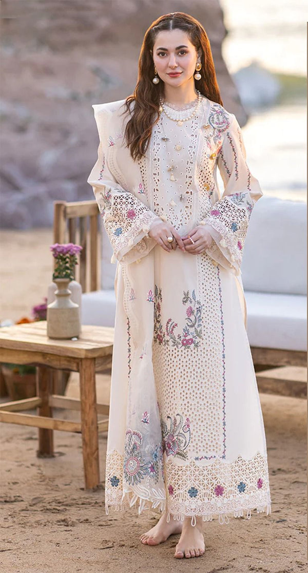 Qalamkar Lawn Suit-Lawn-Off White-Organza-Aarasta