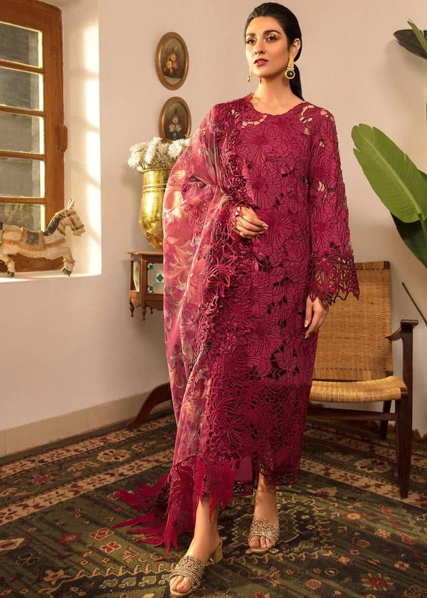 Qalamkar Lawn Suit-Lawn-Red-Organza-Aarasta