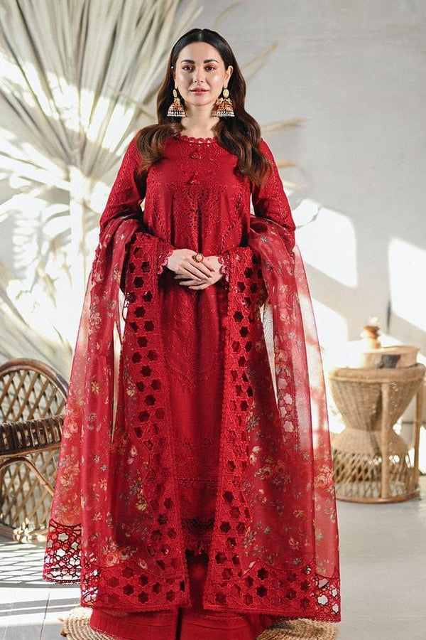 Qalamkar Lawn Suit-Lawn-Red-Organza-Aarasta