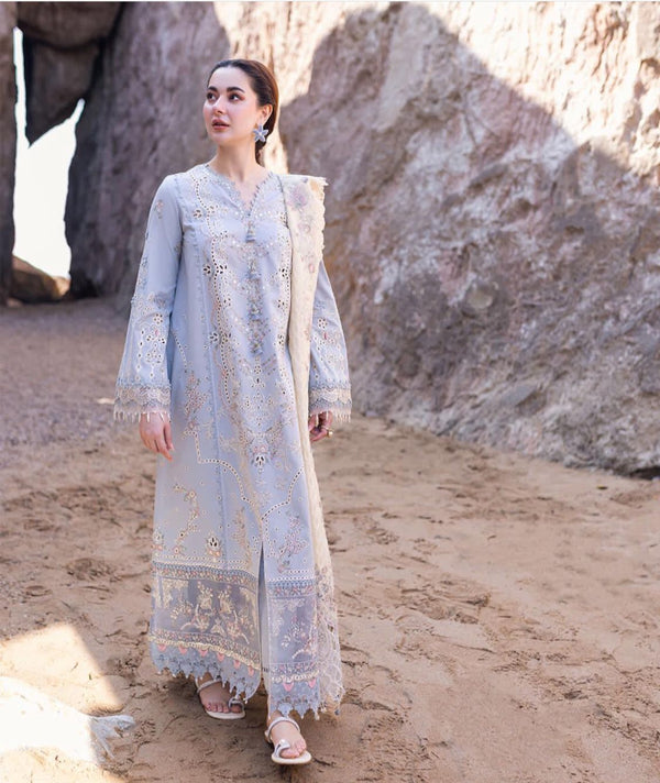 Qalamkar Lawn Suit-Lawn-Sky Blue-Chiffon-Aarasta
