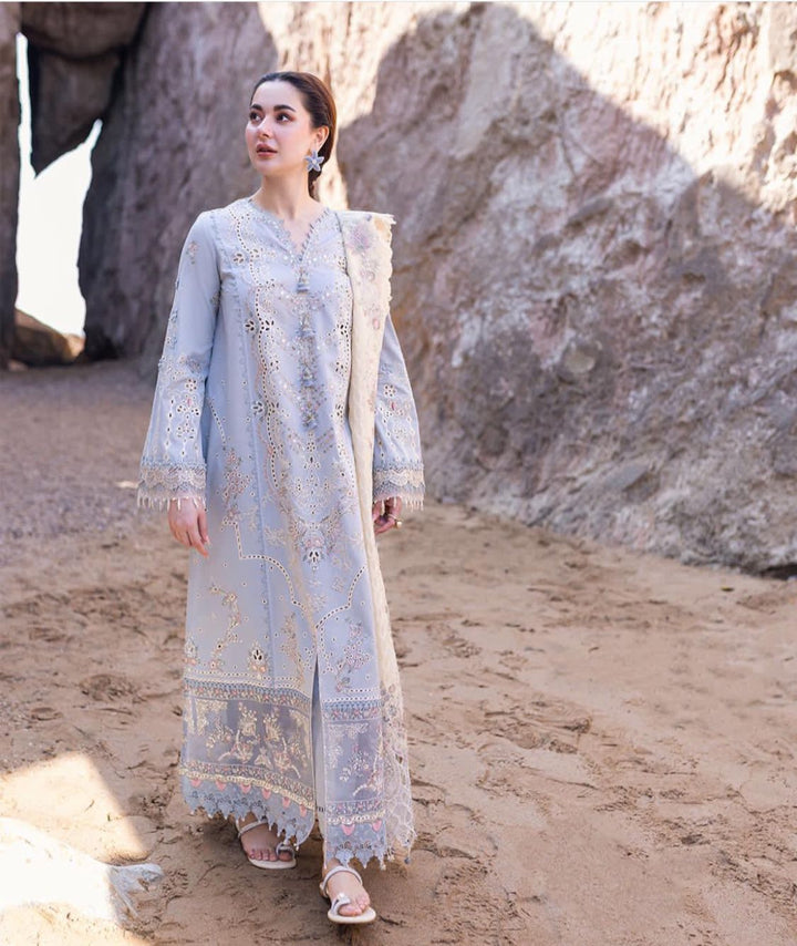 Qalamkar Lawn Suit-Lawn-Sky Blue-Chiffon-Aarasta