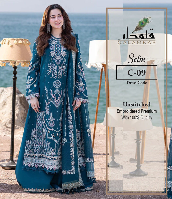 Qalamkar Lawn Suit-Lawn-Zinc-Organza-Aarasta