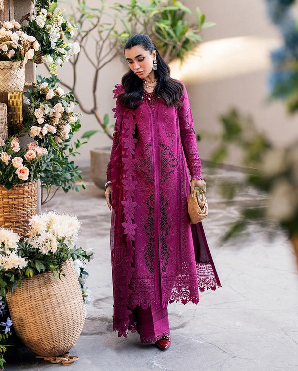 Qalamkar Lawn Suit-Pink-Lawn-Organza-Aarasta