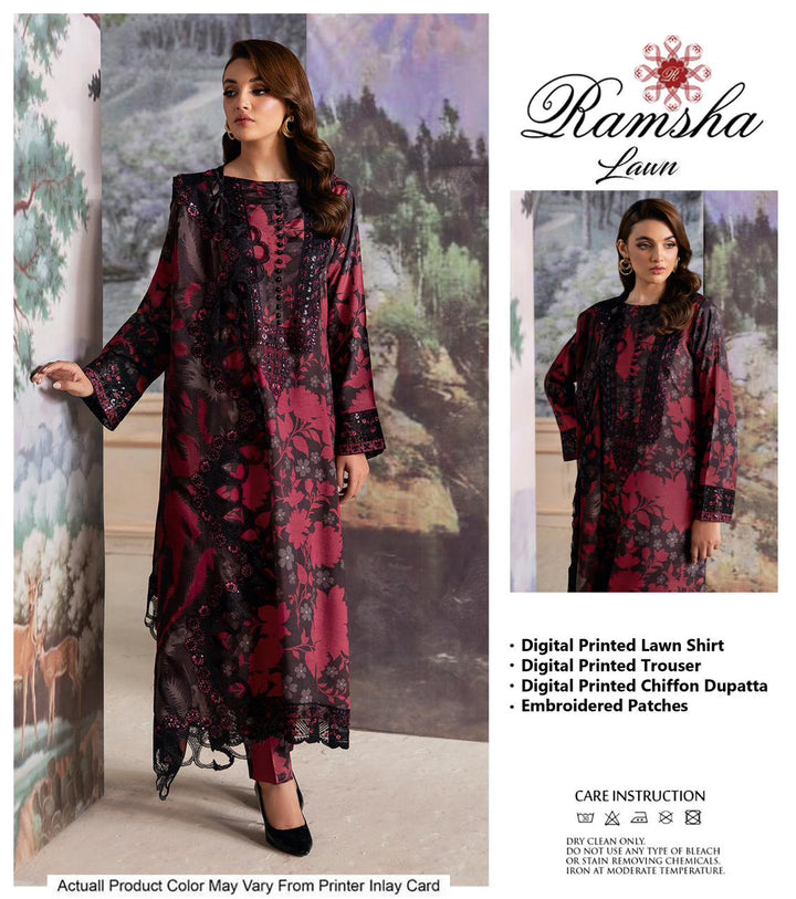 Ramsha Lawn Suit-Black-Lawn-Chiffon-Aarasta